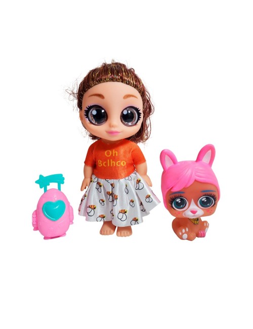 Muñeca Ojos Expresivos Con Mascota Y Maleta Juguete Niñas