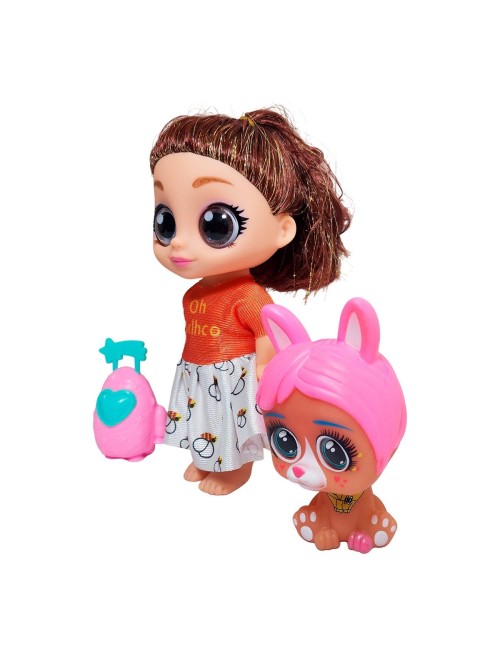 Muñeca Ojos Expresivos Con Mascota Y Maleta Juguete Niñas