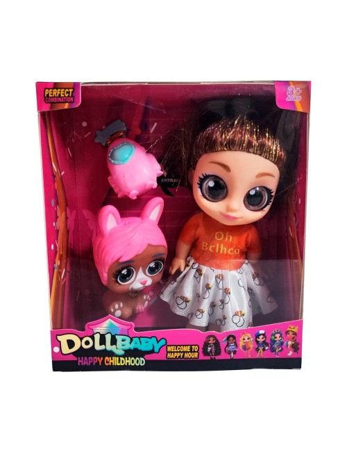 Muñeca Ojos Expresivos Con Mascota Y Maleta Juguete Niñas