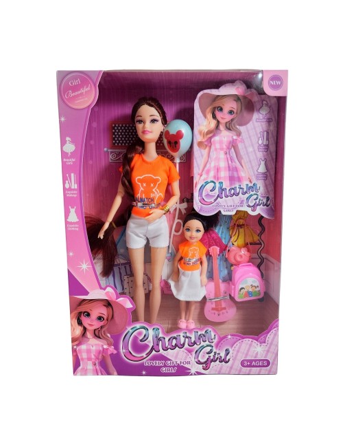 Muñeca Madre E Hija Vestidos Iguales + Accesorios Juguete