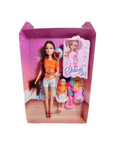 Muñeca Madre E Hija Vestidos Iguales + Accesorios Juguete