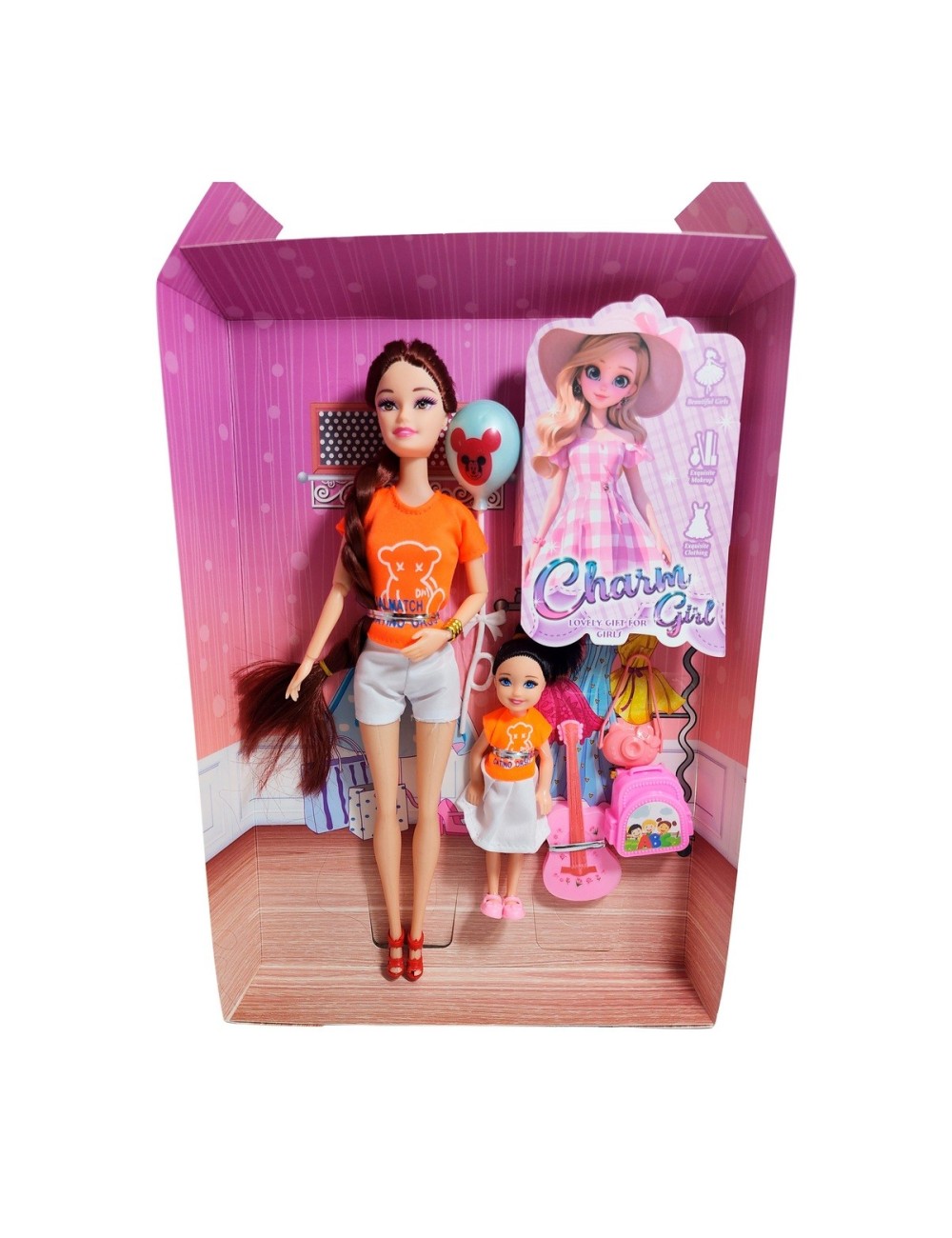 Muñeca Madre E Hija Vestidos Iguales + Accesorios Juguete