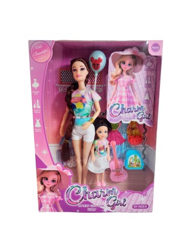 Muñeca Madre E Hija Vestidos Iguales + Accesorios Juguete