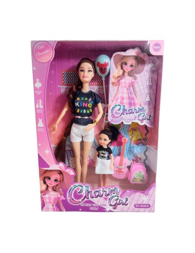 Muñeca Madre E Hija Vestidos Iguales + Accesorios Juguete