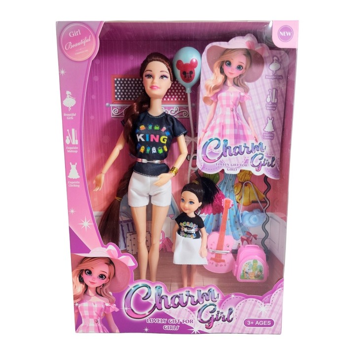 Muñeca Madre E Hija Vestidos Iguales + Accesorios Juguete