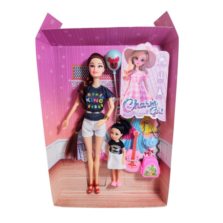 Muñeca Madre E Hija Vestidos Iguales + Accesorios Juguete