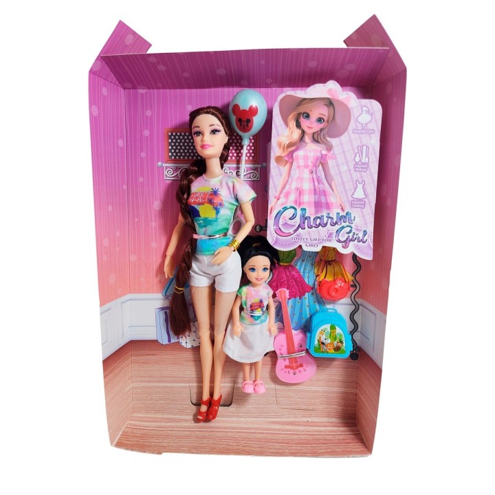 Muñeca Madre E Hija Vestidos Iguales + Accesorios Juguete
