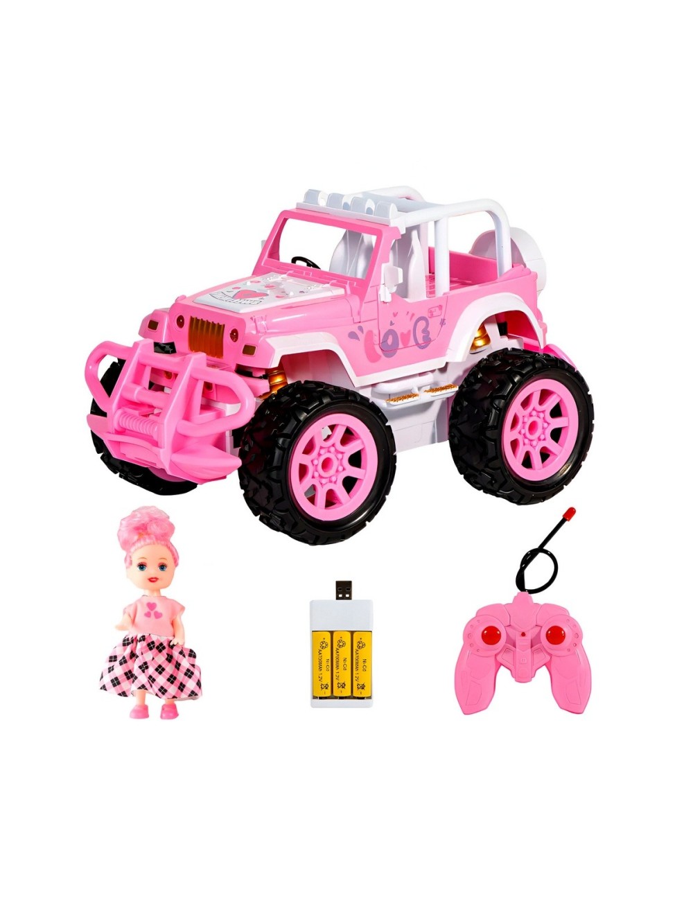 Carro Control Remoto Jeep Rosa Niñas Recargable + Muñeca
