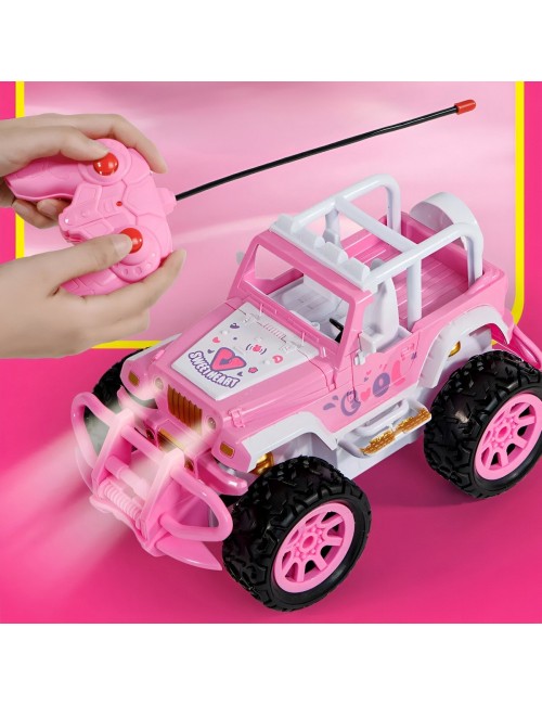 Carro Control Remoto Jeep Rosa Niñas Recargable + Muñeca