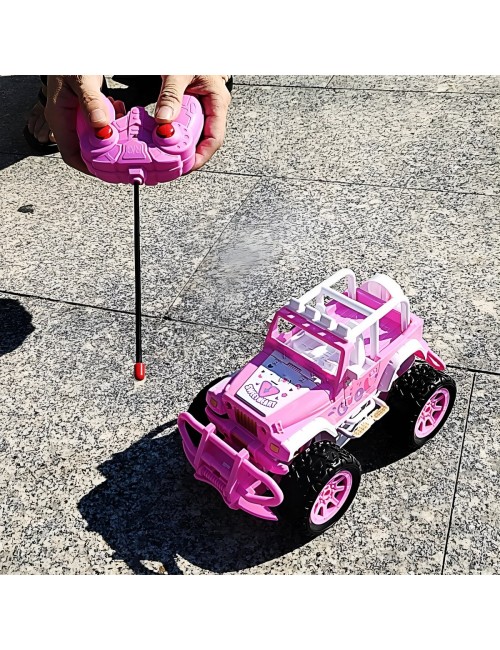 Carro Control Remoto Jeep Rosa Niñas Recargable + Muñeca