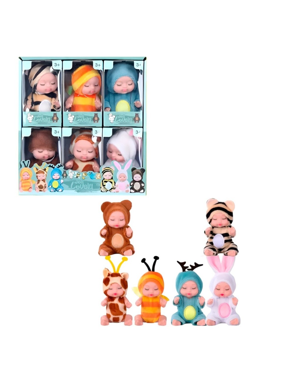 Muñeco Mini Bebe Bebote Con Pijama Peluche Animalitos X 6