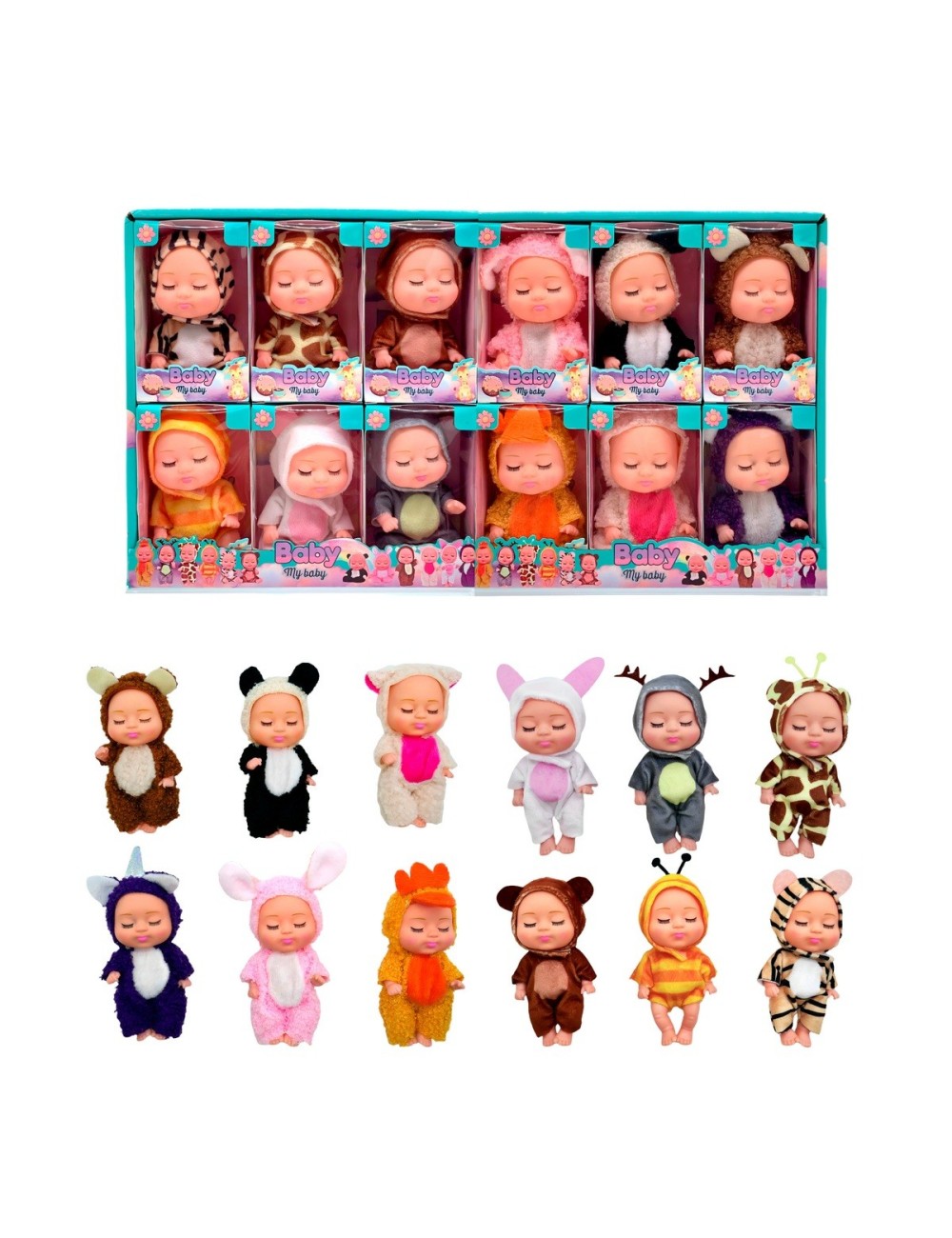 Muñeco Mini Bebe Bebote Con Pijama Peluche Animalitos X 12