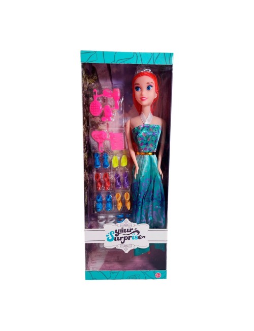 Muñeca Vestido Princesa Con Corona + Zapatos Y Accesorios