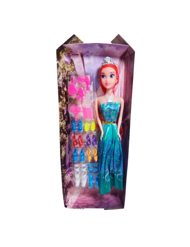 Muñeca Vestido Princesa Con Corona + Zapatos Y Accesorios