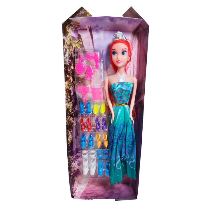 Muñeca Vestido Princesa Con Corona + Zapatos Y Accesorios