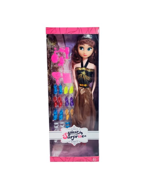 Muñeca Vestido Princesa Con Corona + Zapatos Y Accesorios