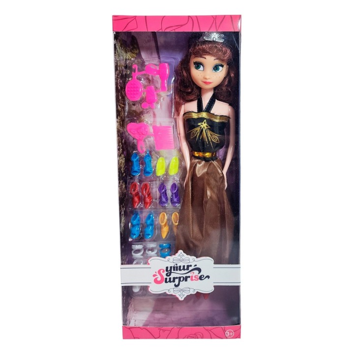 Muñeca Vestido Princesa Con Corona + Zapatos Y Accesorios