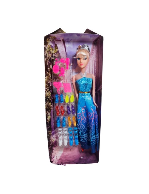 Muñeca Vestido Princesa Con Corona + Zapatos Y Accesorios