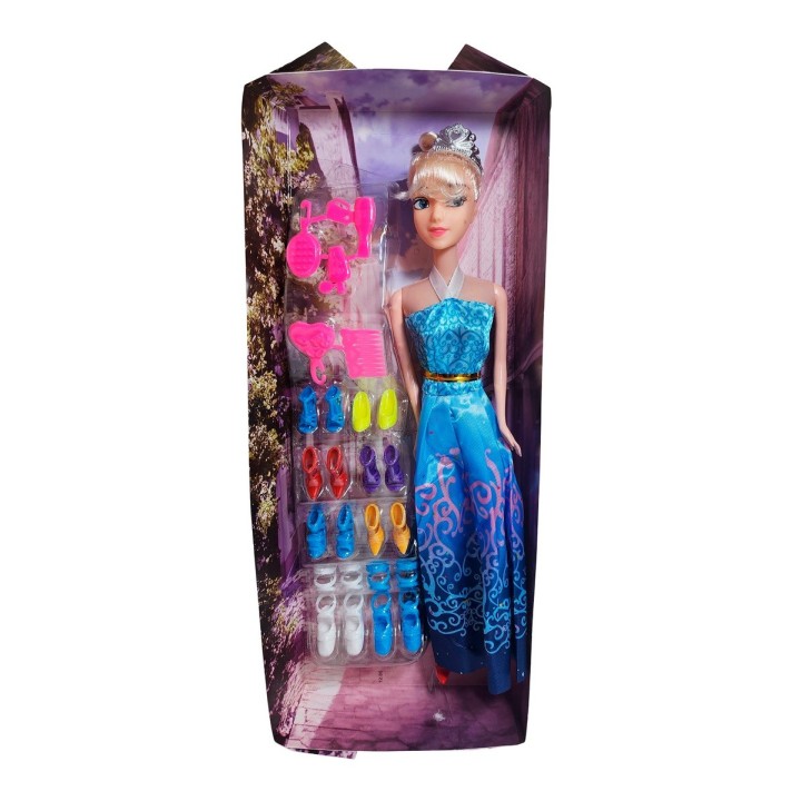 Muñeca Vestido Princesa Con Corona + Zapatos Y Accesorios