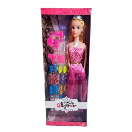 Muñeca Vestido Princesa Con Corona + Zapatos Y Accesorios