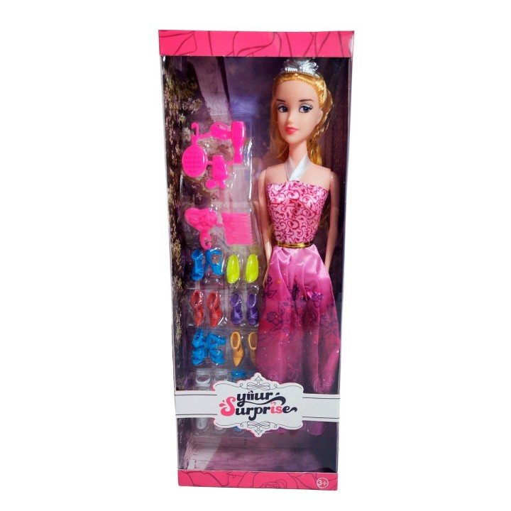Muñeca Vestido Princesa Con Corona + Zapatos Y Accesorios
