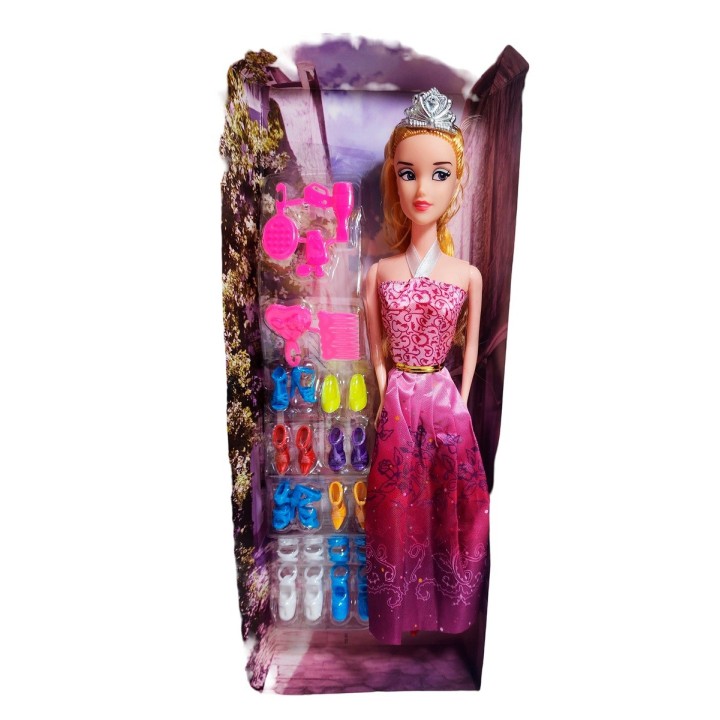 Muñeca Vestido Princesa Con Corona + Zapatos Y Accesorios