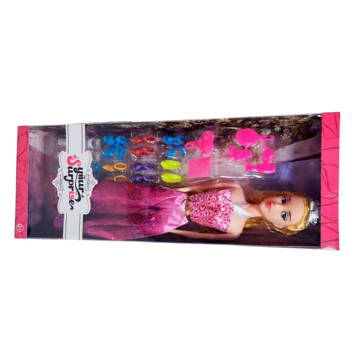 Muñeca Vestido Princesa Con Corona + Zapatos Y Accesorios