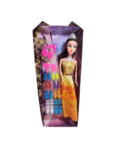 Muñeca Vestido Princesa Con Corona + Zapatos Y Accesorios