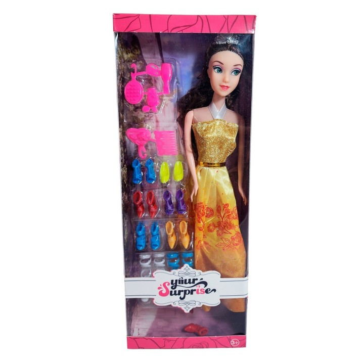 Muñeca Vestido Princesa Con Corona + Zapatos Y Accesorios