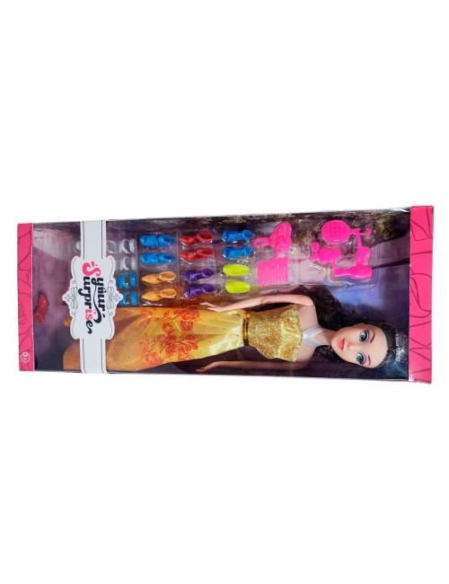 Muñeca Vestido Princesa Con Corona + Zapatos Y Accesorios