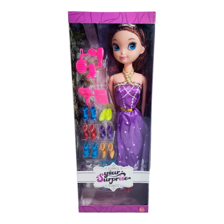 Muñeca Vestido Princesa Con Corona + Zapatos Y Accesorios