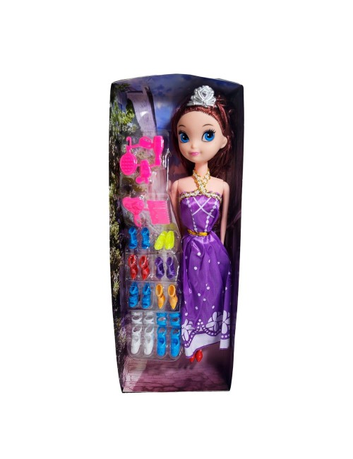 Muñeca Vestido Princesa Con Corona + Zapatos Y Accesorios