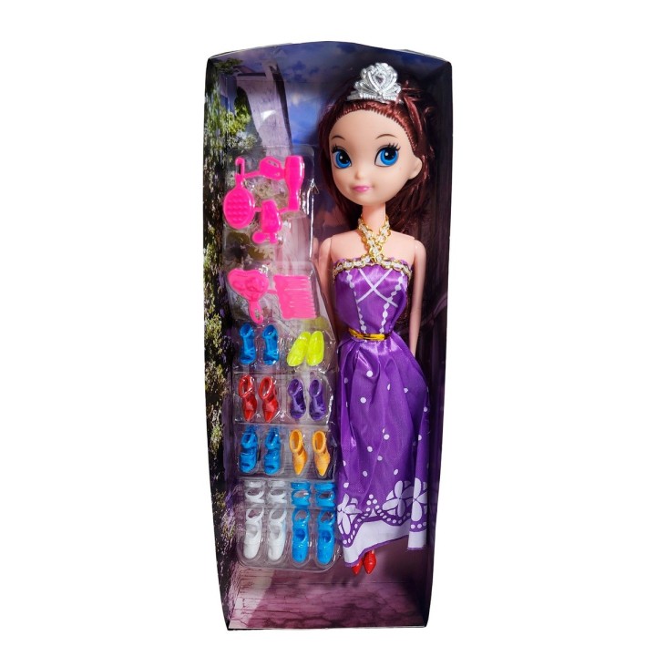 Muñeca Vestido Princesa Con Corona + Zapatos Y Accesorios