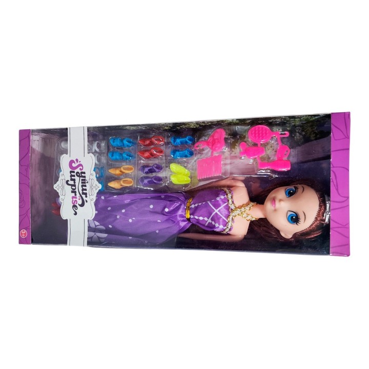 Muñeca Vestido Princesa Con Corona + Zapatos Y Accesorios