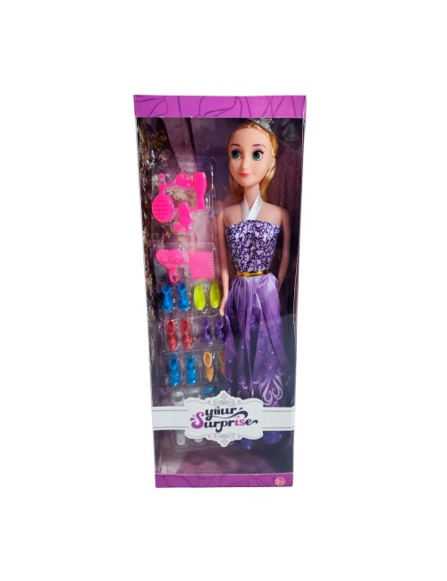 Muñeca Vestido Princesa Con Corona + Zapatos Y Accesorios