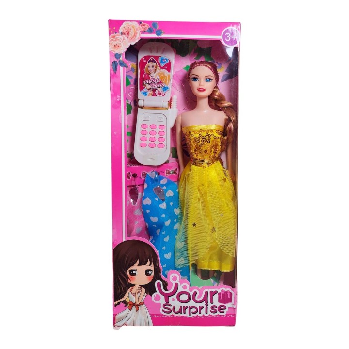 Muñeca Con Vestidos + Telefono De Juguete Niñas Interactivo