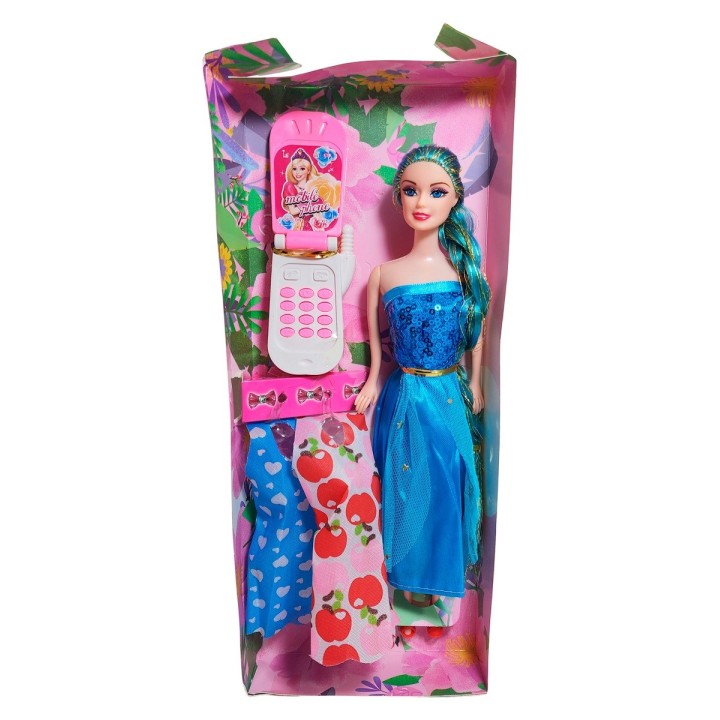 Muñeca Con Vestidos + Telefono De Juguete Niñas Interactivo