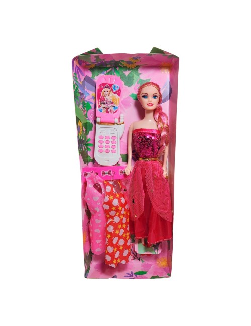 Muñeca Con Vestidos + Telefono De Juguete Niñas Interactivo