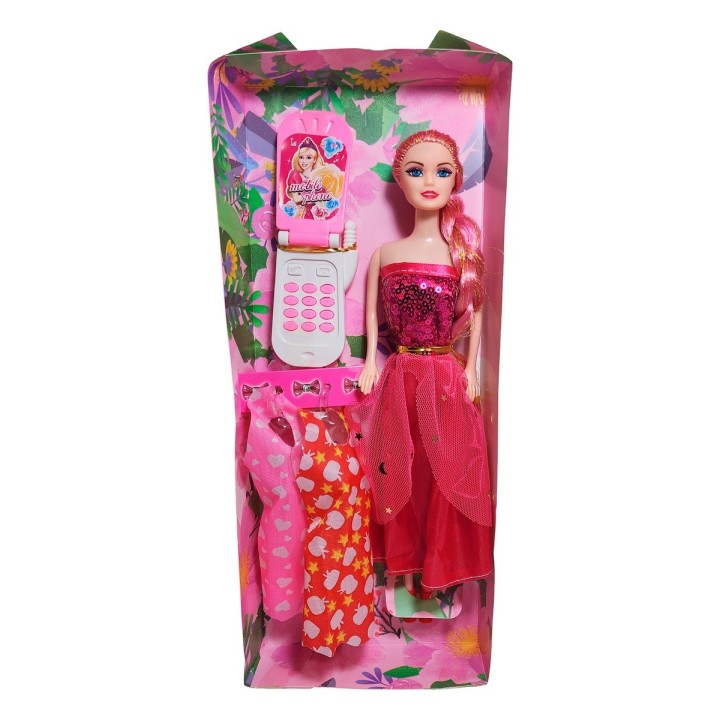 Muñeca Con Vestidos + Telefono De Juguete Niñas Interactivo