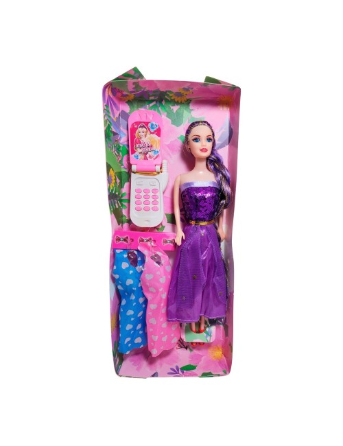 Muñeca Con Vestidos + Telefono De Juguete Niñas Interactivo