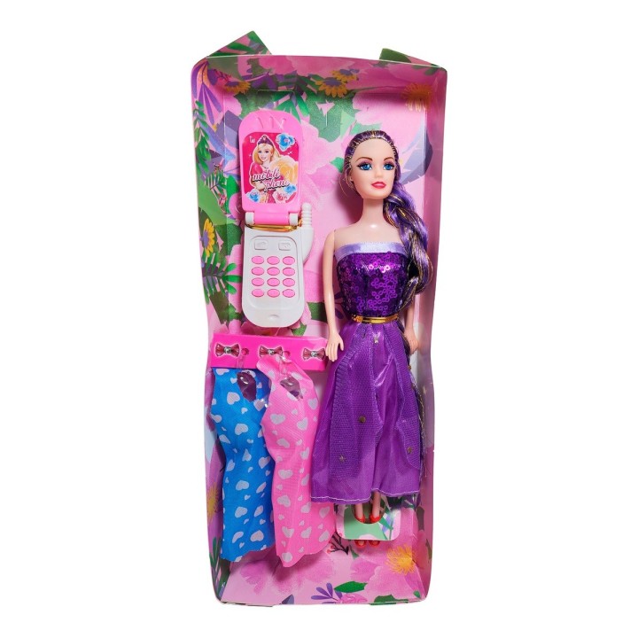 Muñeca Con Vestidos + Telefono De Juguete Niñas Interactivo