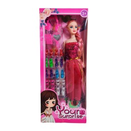 Muñeca Con Vestido Elegante + Set De Zapatos Juguete Niñas