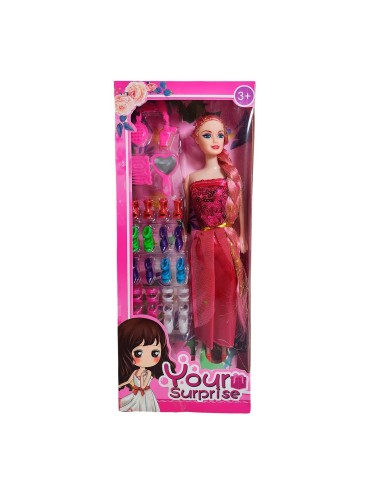 Muñeca Con Vestido Elegante + Set De Zapatos Juguete Niñas