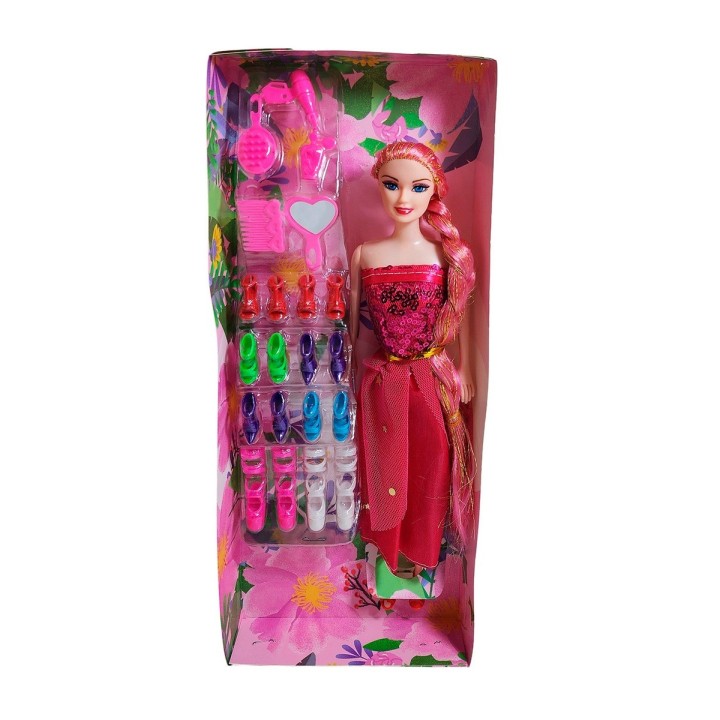 Muñeca Con Vestido Elegante + Set De Zapatos Juguete Niñas