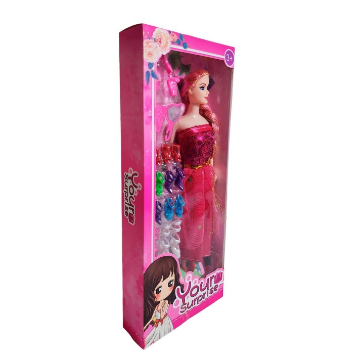 Muñeca Con Vestido Elegante + Set De Zapatos Juguete Niñas