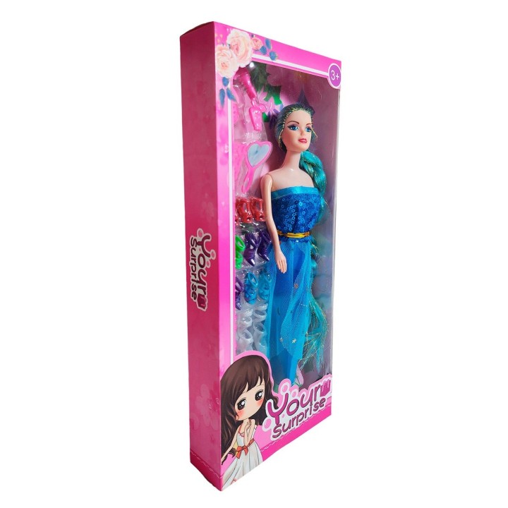 Muñeca Con Vestido Elegante + Set De Zapatos Juguete Niñas