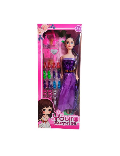Muñeca Con Vestido Elegante + Set De Zapatos Juguete Niñas