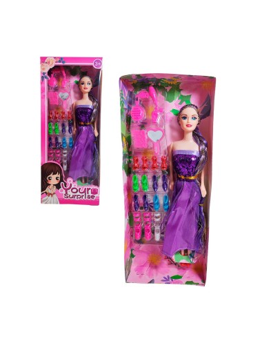 Muñeca Con Vestido Elegante + Set De Zapatos Juguete Niñas