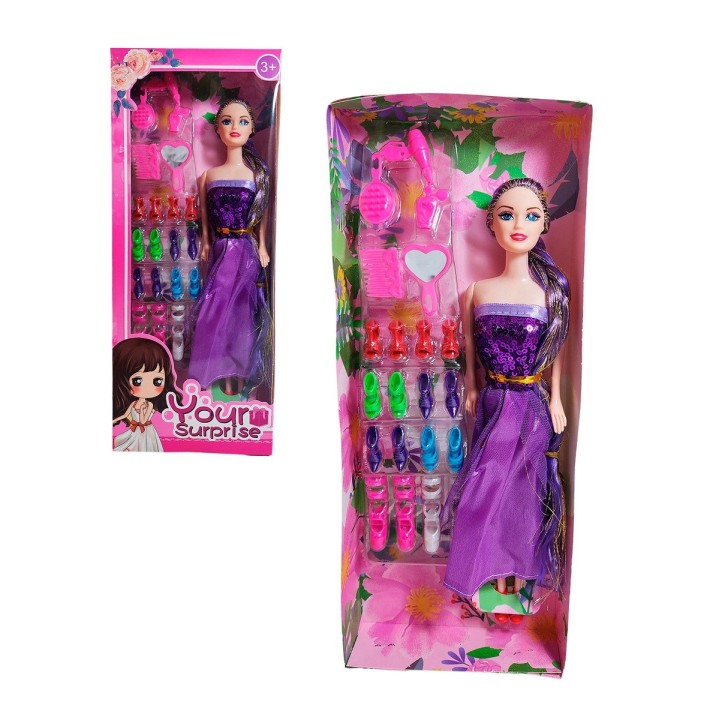 Muñeca Con Vestido Elegante + Set De Zapatos Juguete Niñas
