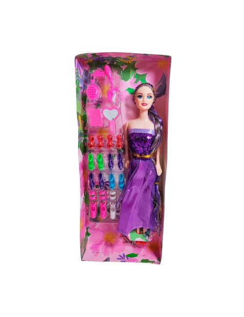 Muñeca Con Vestido Elegante + Set De Zapatos Juguete Niñas